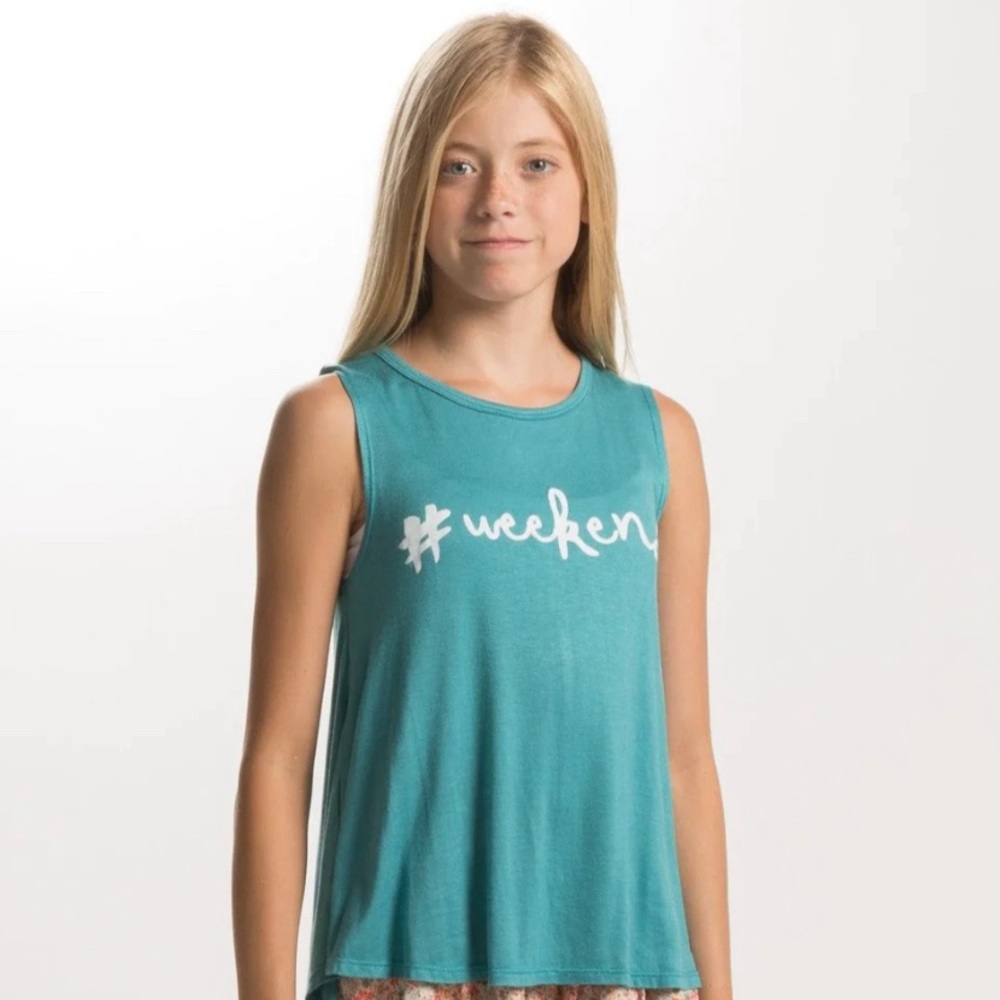 PPLA People’s Project LA Turquoise Tank with #weekend Size Small (7-8)